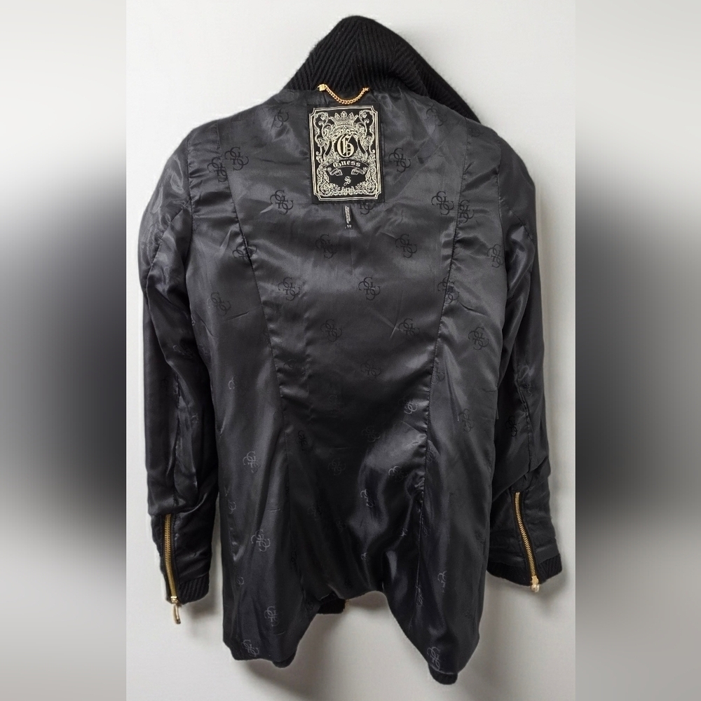 GUESS Black Quilted Herringbone Jacket with Gold Zippers, S Petite - Picture 5 of 7